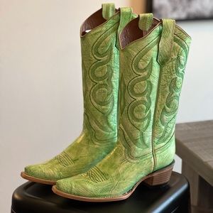 Women's Corral Boots (Size 8) - Lime Green Hand Painted